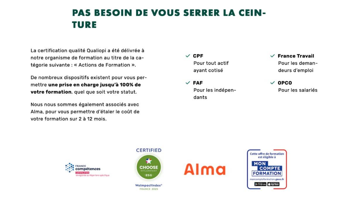 Logos organismes financement formations LiveMentor : CPF, Pôle Emploi, OPCO, FAF - formations éligibles