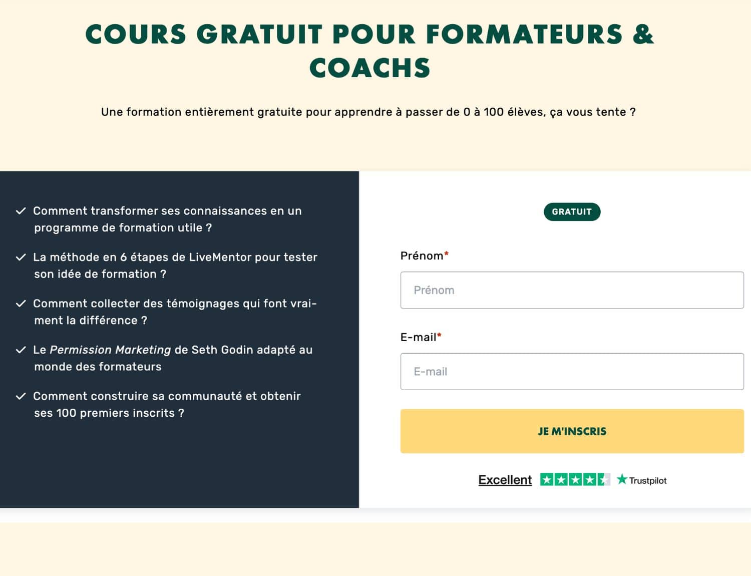 Cours formateur gratuit LiveMentor - monétiser son expertise et trouver 100 élèves
