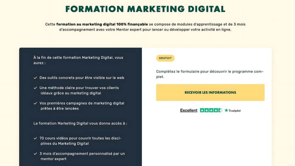 Formation marketing digital LiveMentor - Programme 70 cours vidéos et 3 mois accompagnement mentor expert