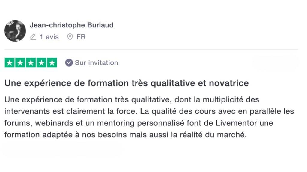 Témoignage Jean-Christophe Burlaud sur la qualité des cours et mentoring personnalisé
