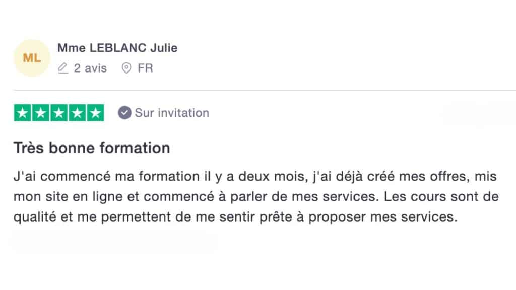 Témoignage réussite - Julie Leblanc sur les résultats concrets obtenus après 2 mois de formation
