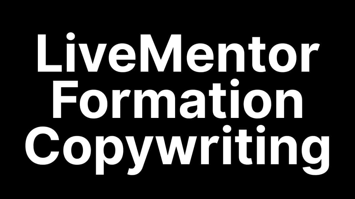 Image marque LiveMentor Formation Copywriting avec typographie claire fond noir