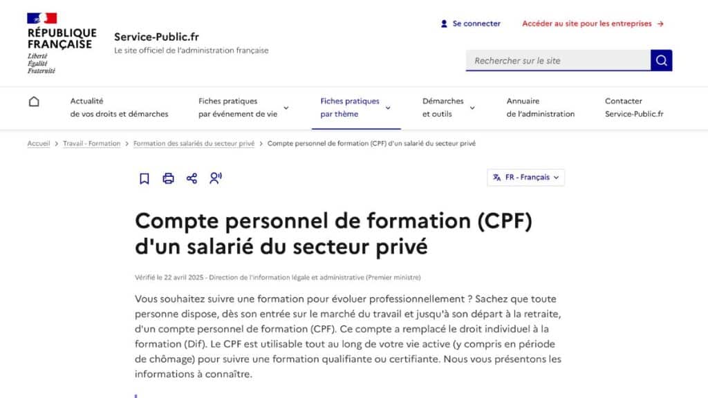 CPF : page officielle de présentation