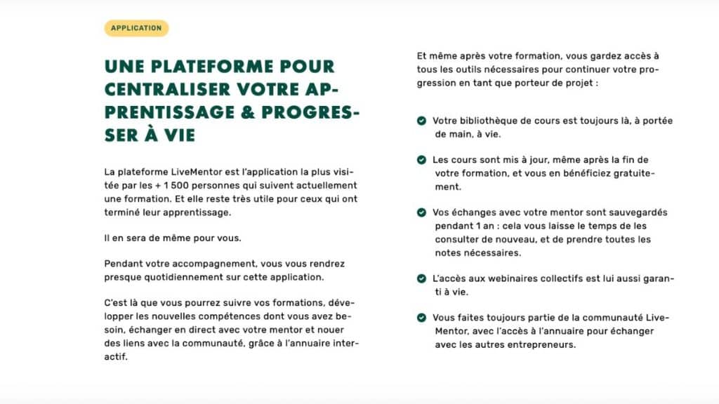 L’application LiveMentor centralise l’apprentissage e-commerce : accès aux cours, mentorat, communauté et progression à vie pour les entrepreneurs formés.
