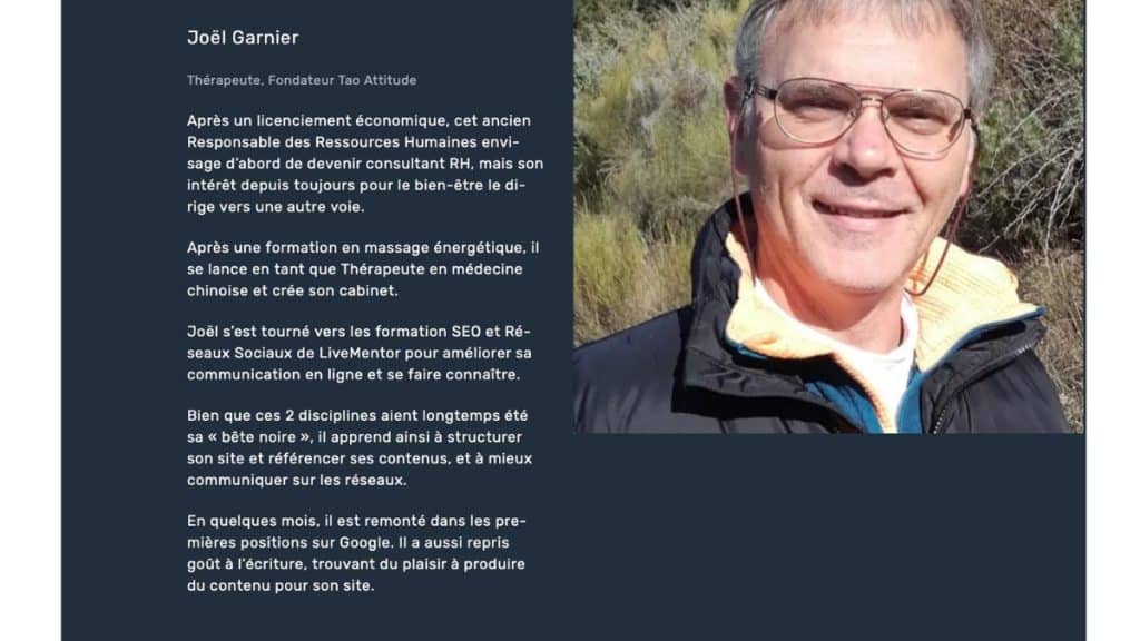 Témoignage Joël Garnier sur formation Livementor