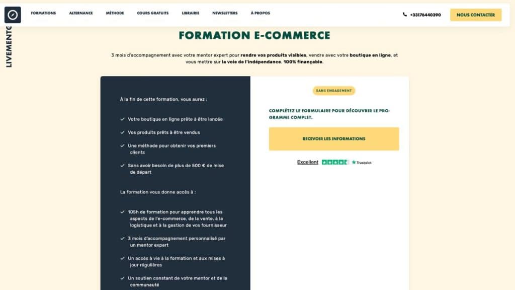 inscription formation e-commerce livementor