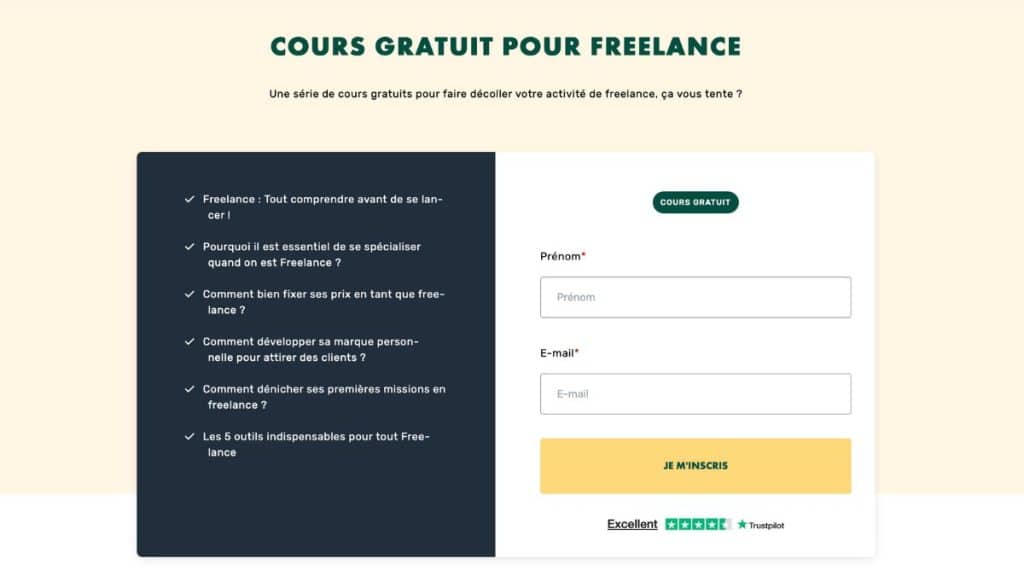Inscription à la livementor formation gratuite freelance : formulaire email