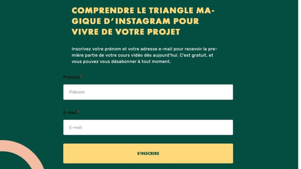 Page inscription formation Instagram gratuite : triangle magique LiveMentor