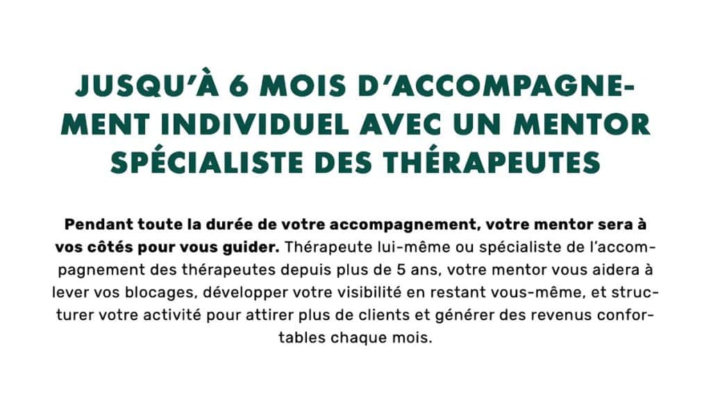 Accompagnement individuel 6 mois mentor spécialiste thérapeutes LiveMentor développer activité