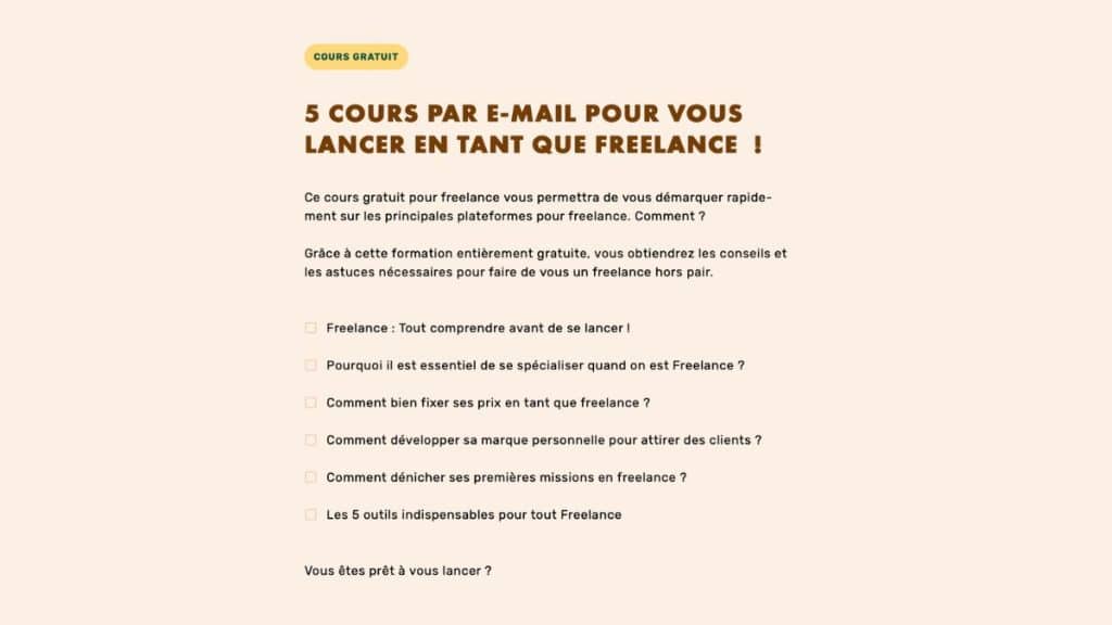 Liste des modules proposés dans la formation freelance gratuite LiveMentor