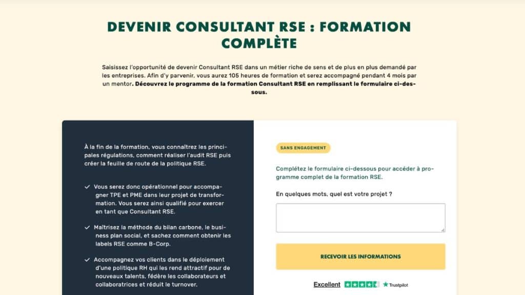 Programme formation consultant RSE 105 heures accompagnement 4 mois bilan carbone