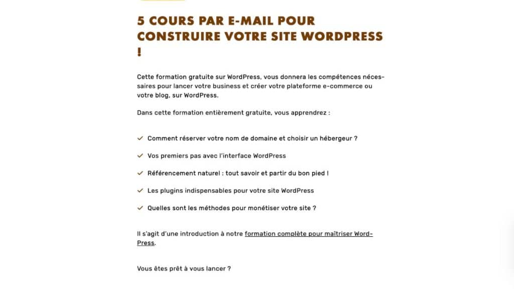 5. cours gratuit LiveMentor, par e-mail pour créer un site WordPress.