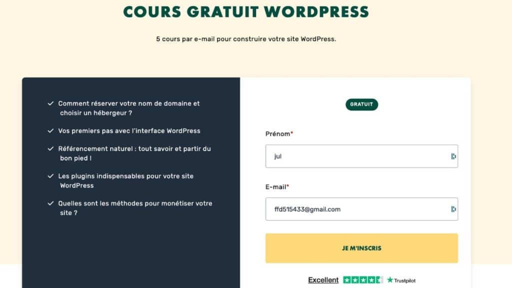 Formation gratuite WordPress 5 cours par email LiveMentor lancer business créer plateforme ecommerce blog