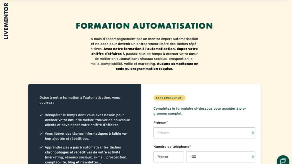 formation automatisation livementor programme 2026