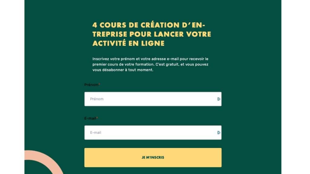 Formulaire d'inscription aux 4 cours gratuits de création d'entreprise LiveMentor