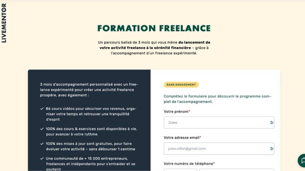 formation freelance livementor programme et tarif