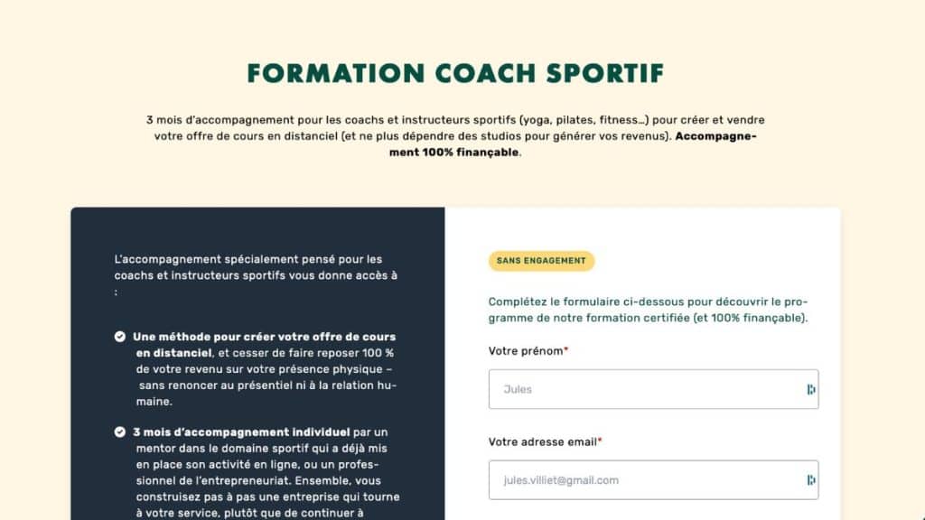 Formation coach sportif LiveMentor - accompagnement pour créer et vendre une offre en ligne