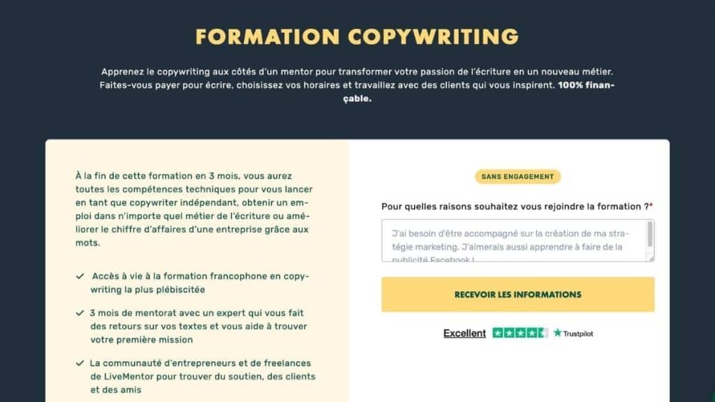 Présentation de la formation Copywriting LiveMentor