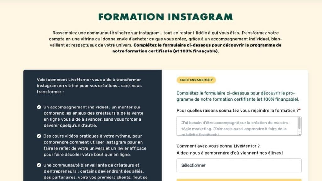 Présentation de la formation Instagram LiveMentor
