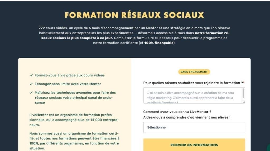 Présentation de la formation Réseaux sociaux LiveMentor