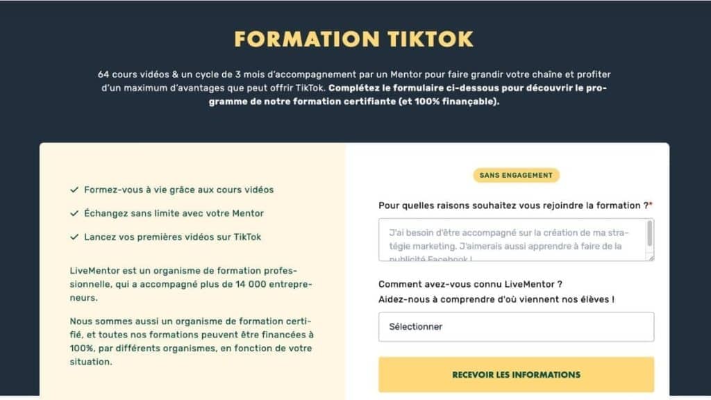 Présentation de la formation TikTok LiveMentor