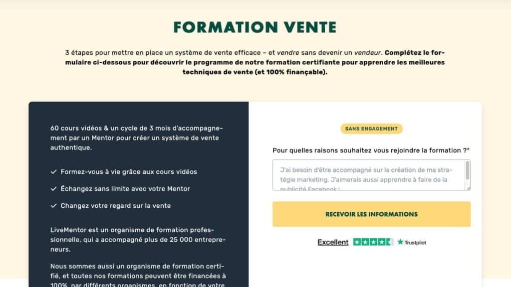 Présentation de la formation Vente LiveMentor