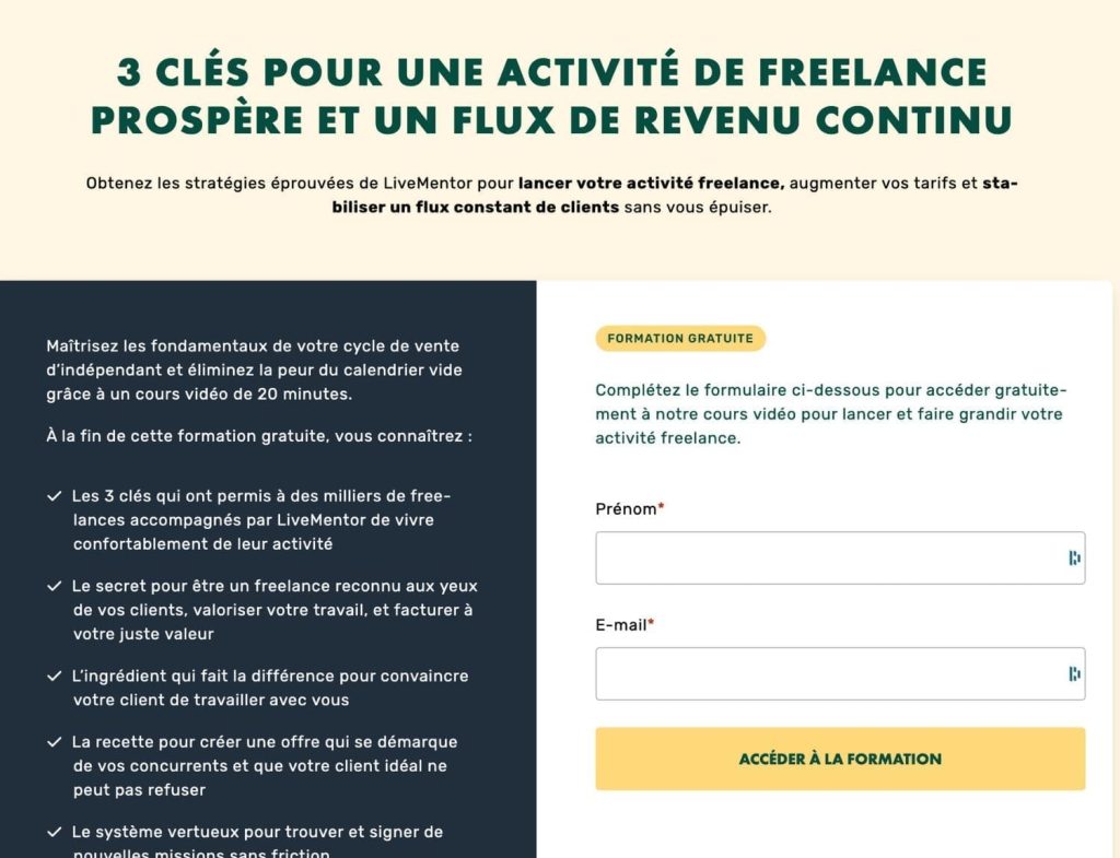 Présentation de la formation gratuite 3 clés pour une activité de freelance prospère LiveMentor