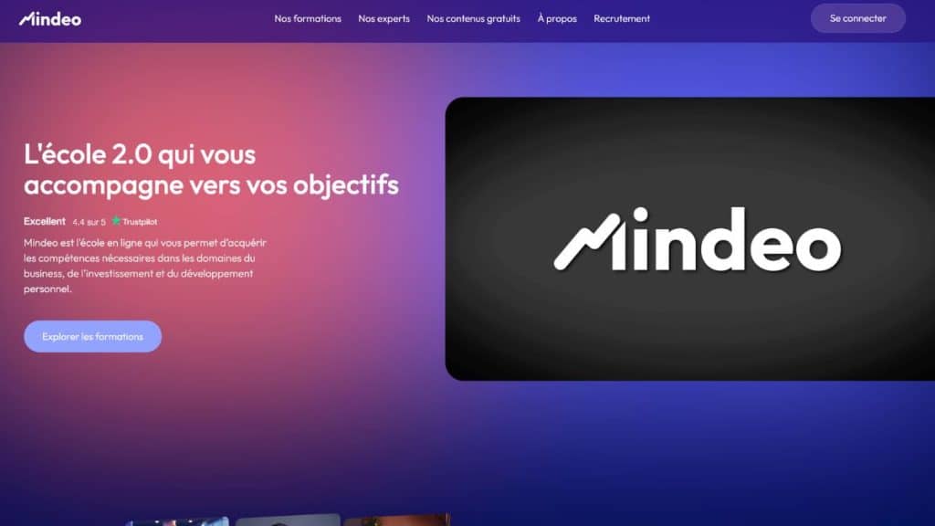 Page d'accueil de Mindeo la plateforme de formation développée par Yomi Denzel