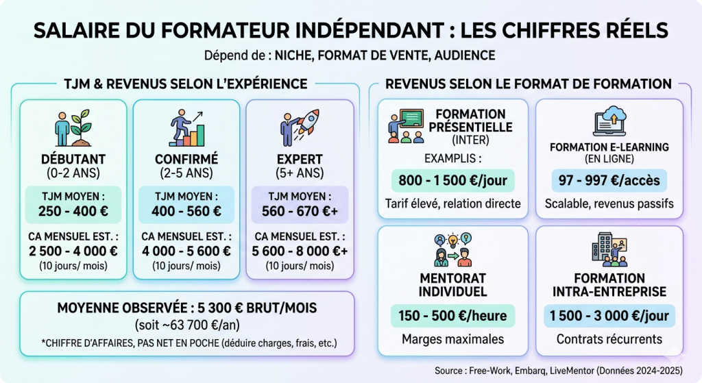 Le salaire formateur indépendant moyen observé tourne autour de 5 300 € brut/mois