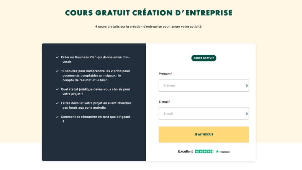 Programme des cours gratuits :
structurer son programme, tester son idée, lancer, collecter des témoignages, construire une communauté.