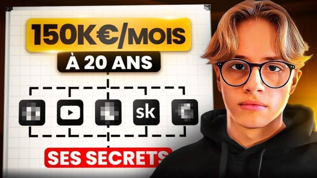 Miniature YouTube  révélant ses secrets pour générer 150 000 € par mois à 20 ans
