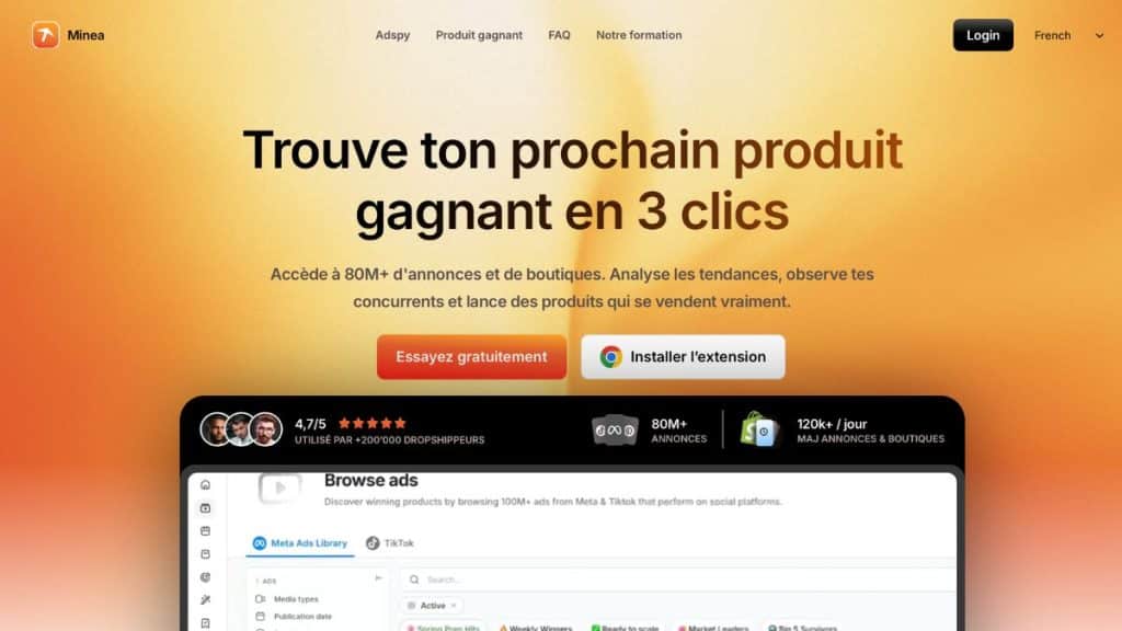Minea : SaaS de recherche de produits et d'espionnage publicitaire