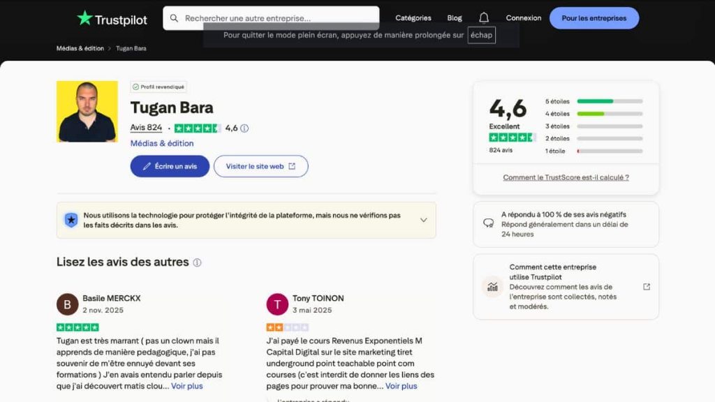 avis Tugan Bara sur Trustpilot - note 4,6 sur 824 avis clients
