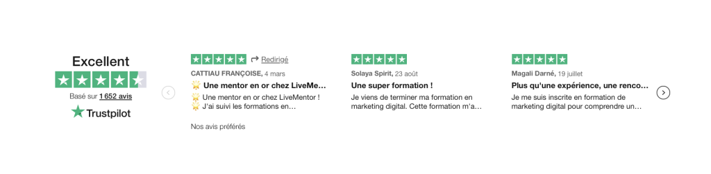 Avis d'élèves sur trustpilot